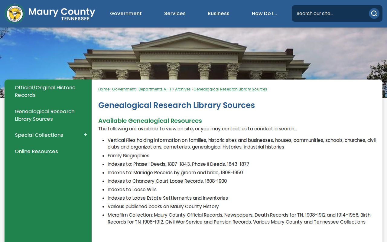 Columbia city directory research at Maury Archives genealogy sources