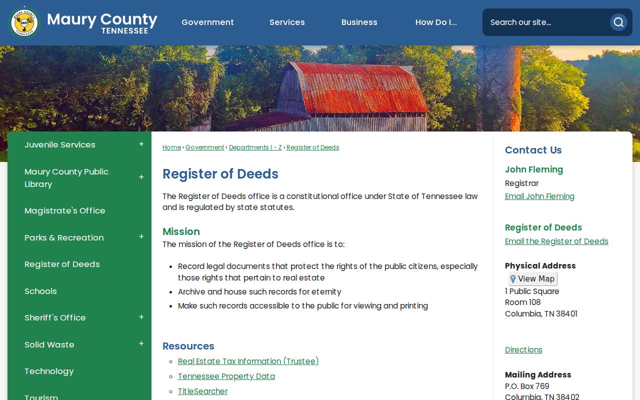 Columbia residents directory Maury deed index